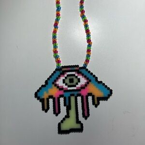 Colorful perler Bead mushroom Eye Necklace
